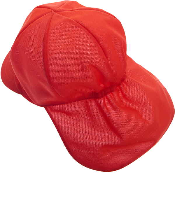 ニット紅白体操帽（表赤 タレ付） 六方型タレ付（アゴゴム付）｜商品