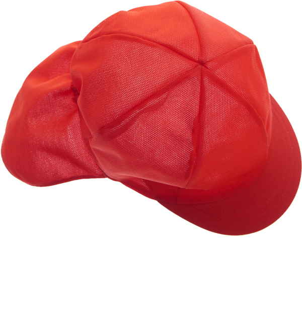 ニット紅白体操帽（表赤 タレ付） 六方型タレ付（アゴゴム付）｜商品